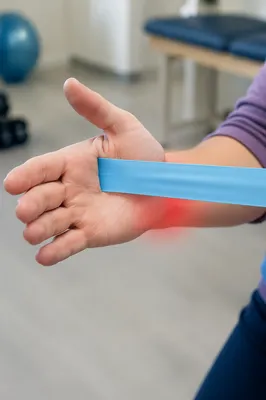 Hand Rehabilitation With Blue Resistance Band