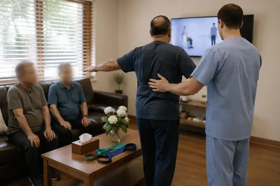 Gentle Physical Therapy Rehabilitation in Clinic Lounge