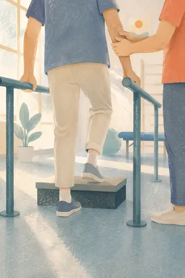 Hopeful Physical Therapy Step Exercise Scene
