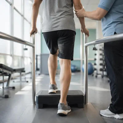 Physical Therapy Step Exercise in Rehab Gym