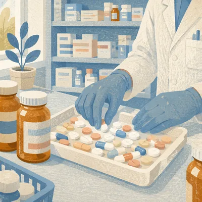 Pharmacy Capsules and Pills Sorting Scene