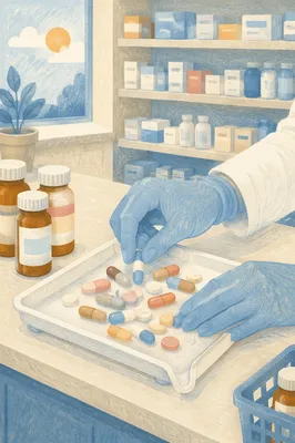 Pharmacy Capsules and Pills in Counting Tray