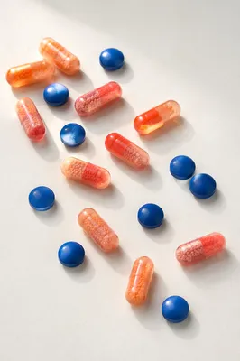 Colorful Medicine Capsules and Blue Tablets