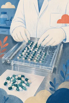 Pharmacy Technician Preparing Green Capsules