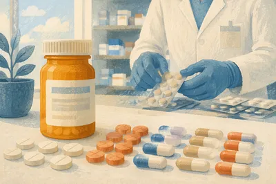 Assorted Medicine Capsules on Pharmacy Counter
