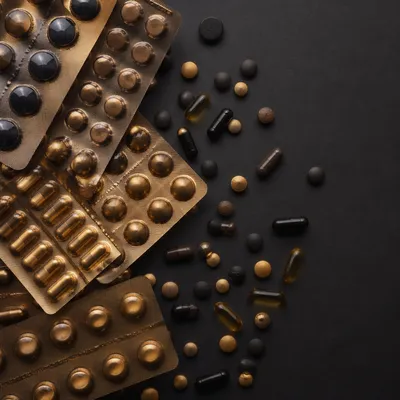 Premium Pharmacy Capsules on Charcoal Background