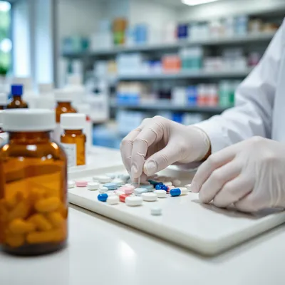 Pharmacy Capsules and Tablets Close-Up Scene