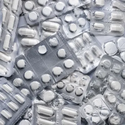 Assorted Medicine Blister Packs Overhead