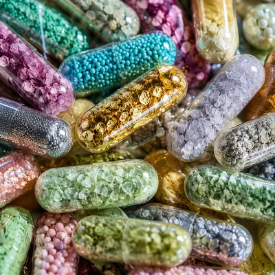Colorful Medicine Capsules on Pharmacy Surface