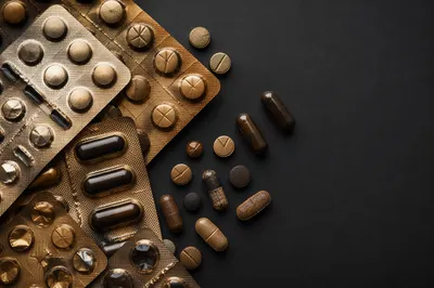 Premium Pharmacy Pills on Charcoal Background