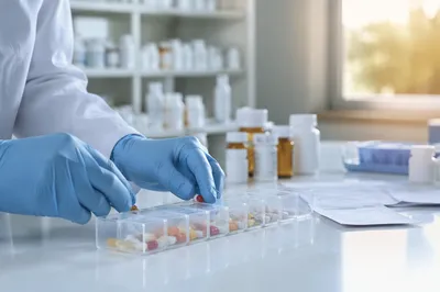 Pharmacist Organizing Weekly Pill Capsules