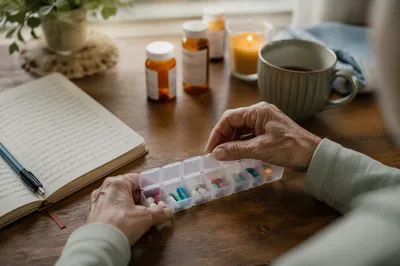 Prayerful Morning Pill Organizer on Kitchen Table