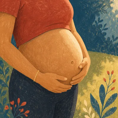 Pregnant Woman Cradling Belly Outdoors