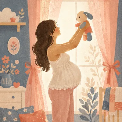 Pregnant Woman by Window with Baby Toy
