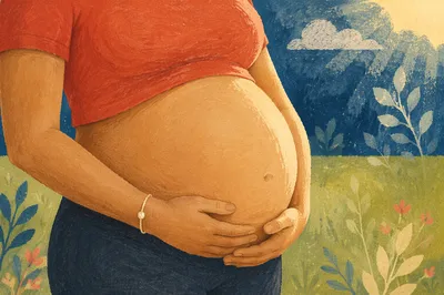 Pregnant Woman Cradling Belly Outdoors