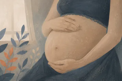 Monochrome Maternity Belly Portrait in Medical Studio
