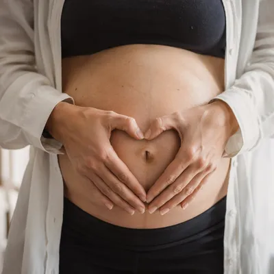 Pregnant Belly Heart Hands Maternity Wellness Portrait