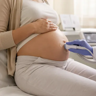 Prenatal Doppler Check on Maternity Belly