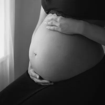 Black and White Maternity Belly Portrait