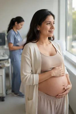 Pregnant Woman in Calm Prenatal Clinic