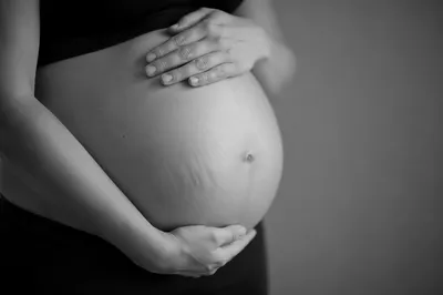 Black and White Maternity Belly Portrait