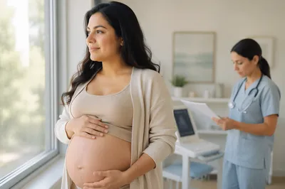 Pregnant Woman in Calm Prenatal Clinic