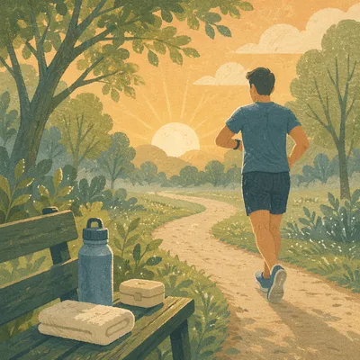 Morning Jogger Tracking Heart Health in Park