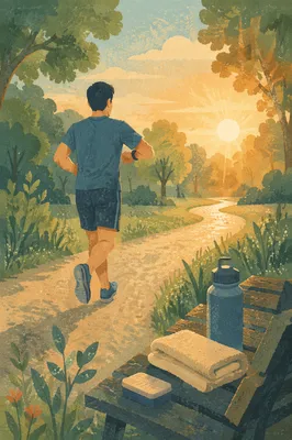 Morning Jogger Monitoring Heart Rate in Park
