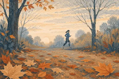 Morning Jogger on Misty Autumn Park Path