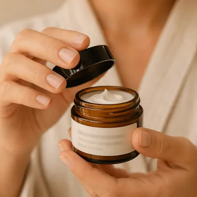 Amber Face Cream Jar Close-Up