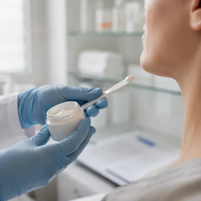 Dermatology Face Cream Application Close Up