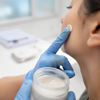 Dermatology Face Cream Application Close Up