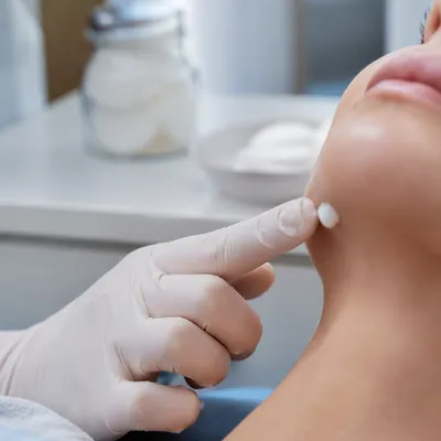 Medical Skincare Cream Applied to Cheek