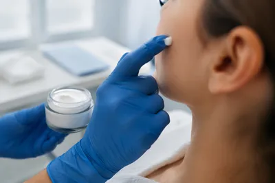 Dermatology Face Cream Application Close Up