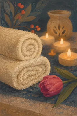 Candlelit Spa Towels for Wellness Treatment