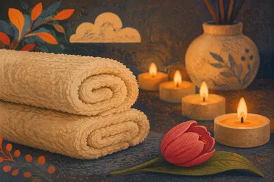 Warm Spa Massage Towels with Candlelight