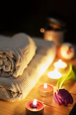 Warm Spa Towels with Candlelight and Tulip