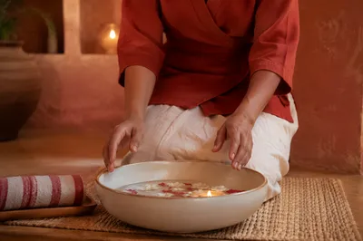 Warm Spa Massage Ritual with Ceramic Basin