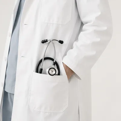 Stethoscope in White Coat Pocket Close-Up