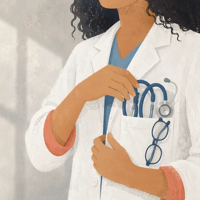 Doctor Placing Stethoscope in White Coat