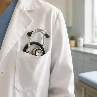 Stethoscope in White Medical Coat Pocket