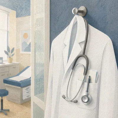 Stethoscope on White Coat Pocket Close-Up