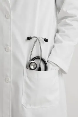 Stethoscope in White Coat Pocket Close-Up