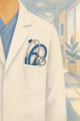 Stethoscope in White Coat Pocket Close-Up