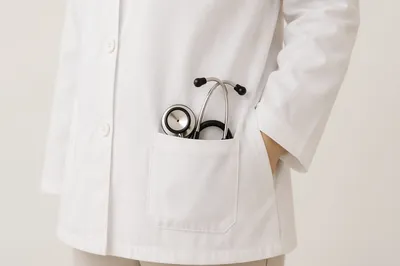 Stethoscope in White Coat Pocket Close-Up