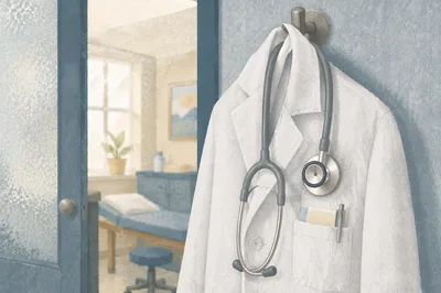 Stethoscope on White Coat Pocket Close-Up