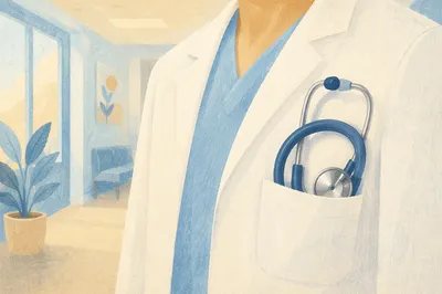 Close-Up Stethoscope in White Medical Coat