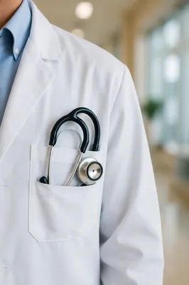 Stethoscope in White Coat Pocket Close Up