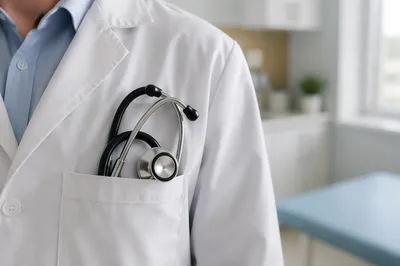 Stethoscope in White Coat Pocket Close-Up