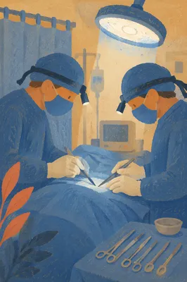 Sterile Surgery Team Under Operating Room Light